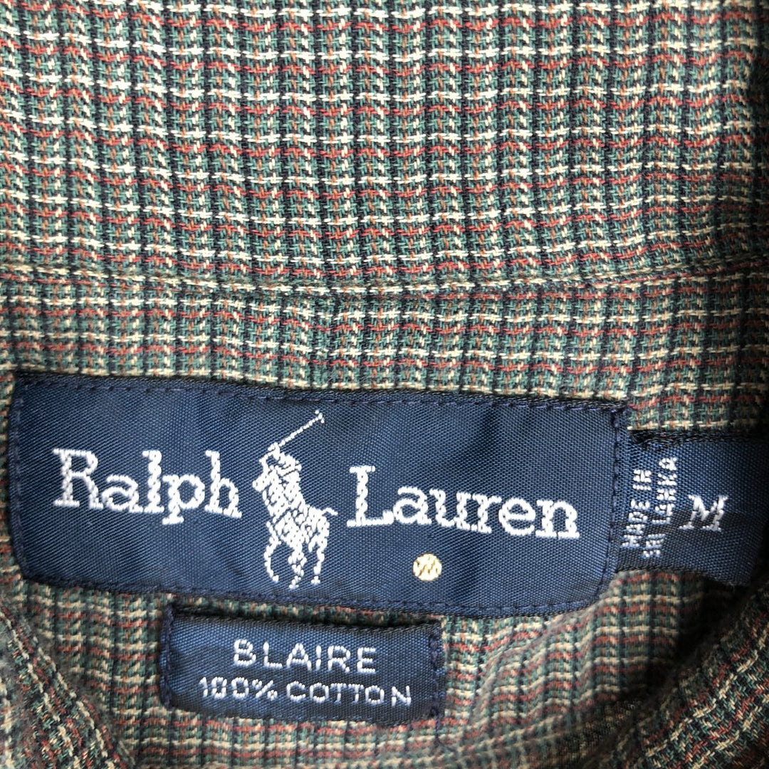Ralph Lauren BLAIRE long sleeve button down check shirt, men's size M cotton Green type dark green Vintage Second Hand