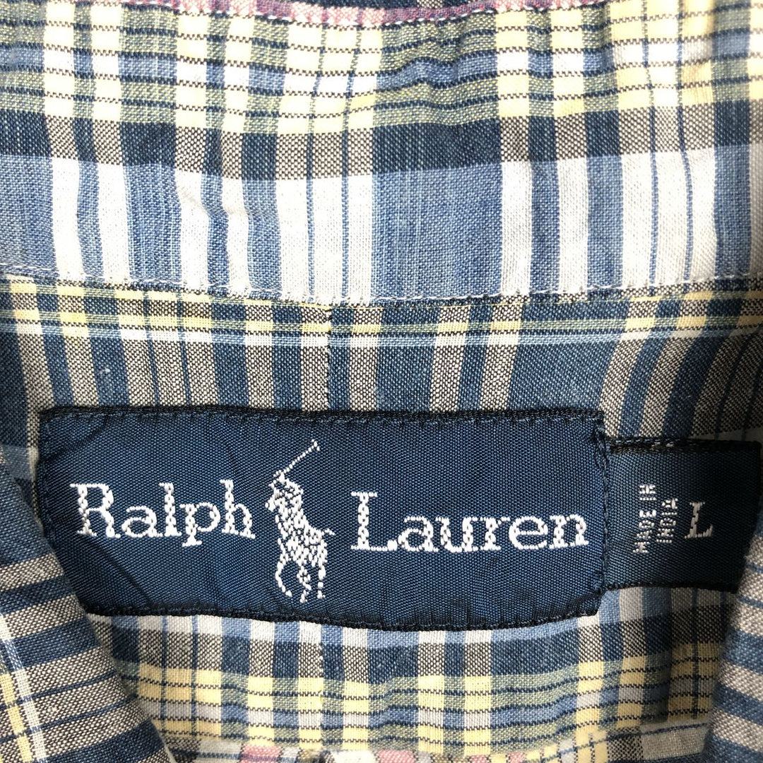 Ralph Lauren long sleeve button down check shirt, men's size L cotton blue type Vintage Second Hand