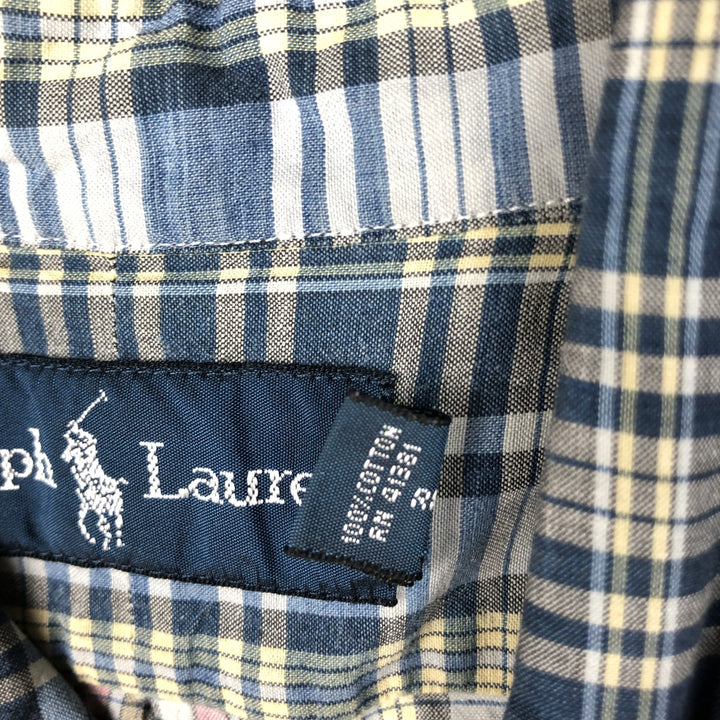 Ralph Lauren long sleeve button down check shirt, men's size L cotton blue type Vintage Second Hand