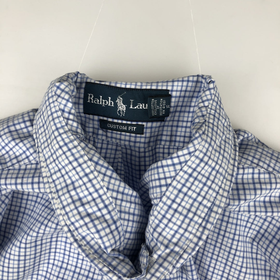 Ralph Lauren CUSTOM FIT long sleeve button down check shirt men's XL size cotton white type Vintage Second Hand