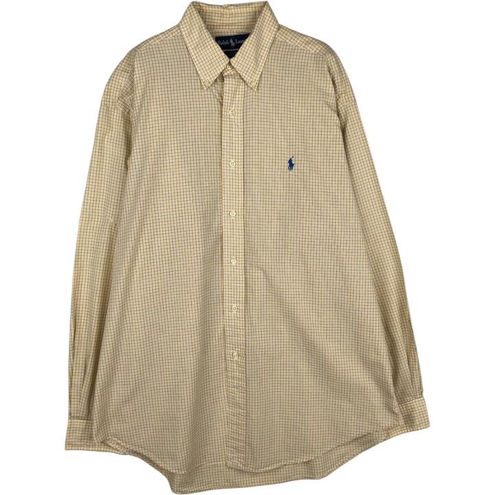 Ralph Lauren BLAKE long sleeve button down check shirt, men's size L cotton yellow type Vintage Second Hand
