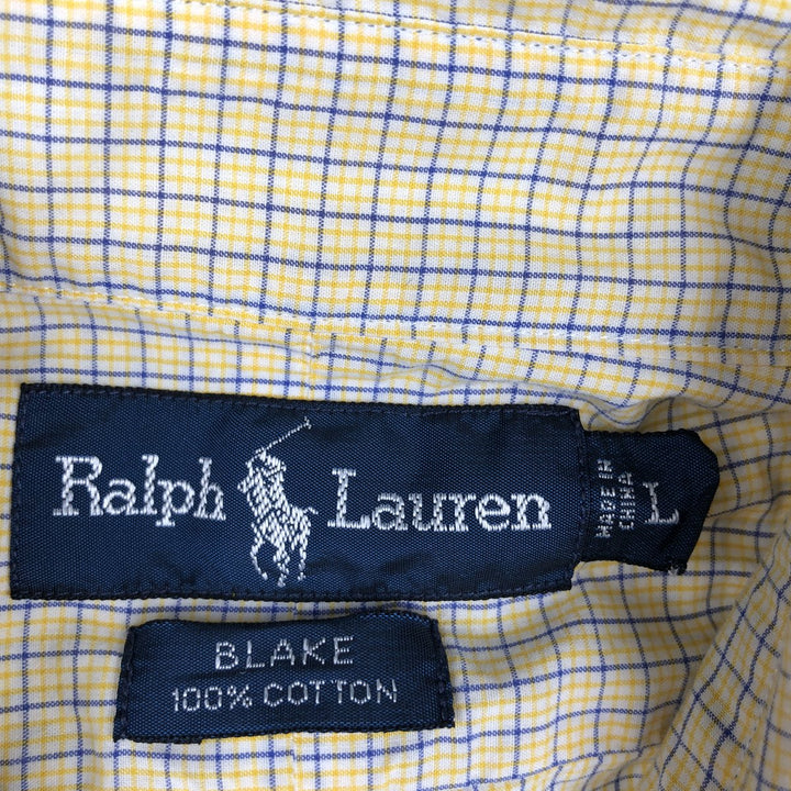 Ralph Lauren BLAKE long sleeve button down check shirt, men's size L cotton yellow type Vintage Second Hand