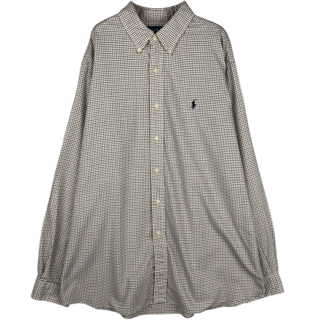 Ralph Lauren ELLINGTON Long-Sleeve Button-Down Check Shirt, Men's Size XL (approx.) cotton white type Vintage Second Hand