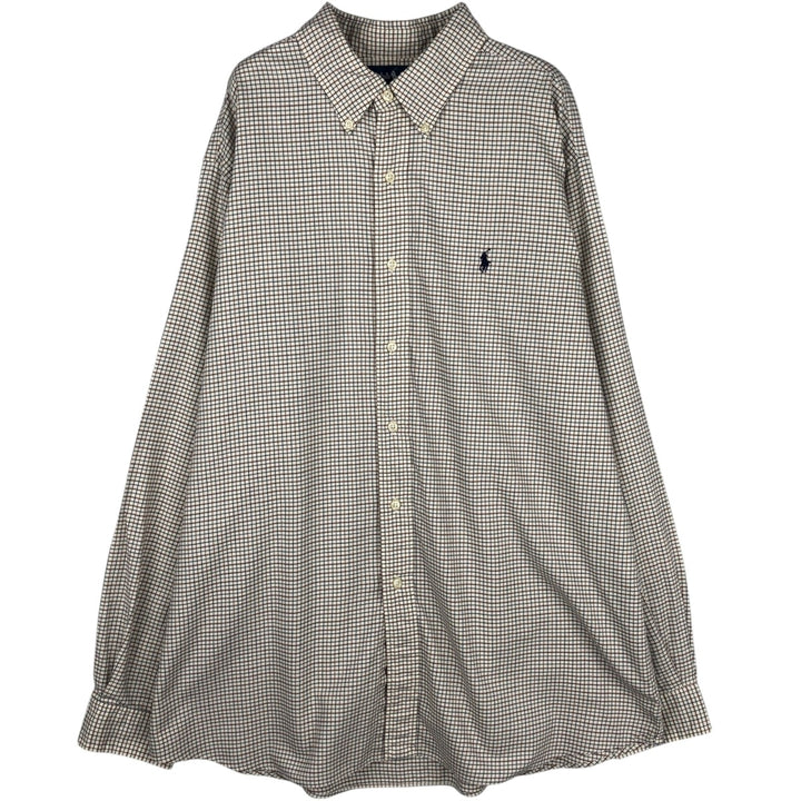 Ralph Lauren ELLINGTON Long-Sleeve Button-Down Check Shirt, Men's Size XL (approx.) cotton white type Vintage Second Hand
