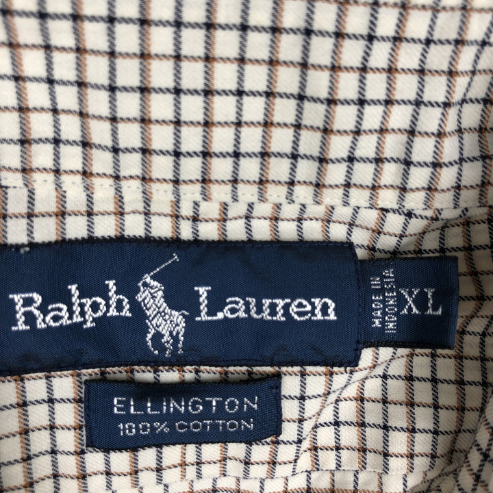 Ralph Lauren ELLINGTON Long-Sleeve Button-Down Check Shirt, Men's Size XL (approx.) cotton white type Vintage Second Hand