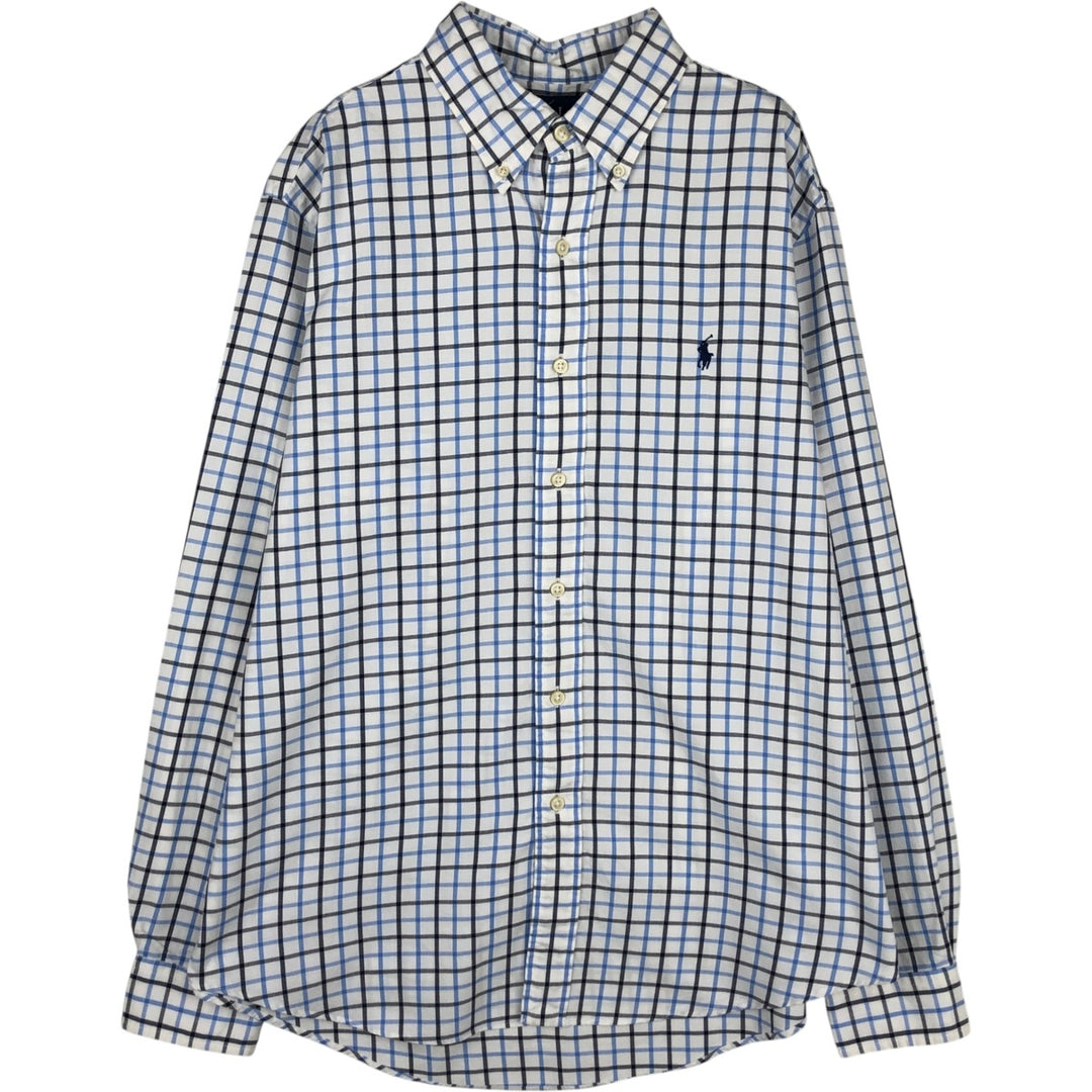 Ralph Lauren CUSTOM FIT long sleeve button down check shirt, men's size L cotton white type Vintage Second Hand
