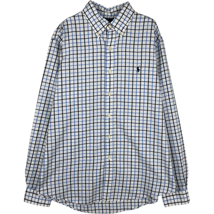 Ralph Lauren CUSTOM FIT long sleeve button down check shirt, men's size L cotton white type Vintage Second Hand