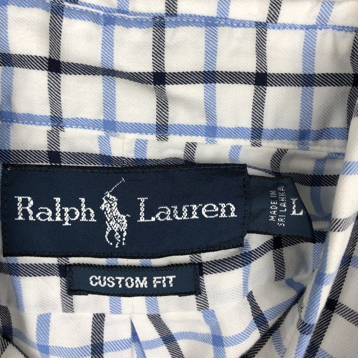 Ralph Lauren CUSTOM FIT long sleeve button down check shirt, men's size L cotton white type Vintage Second Hand