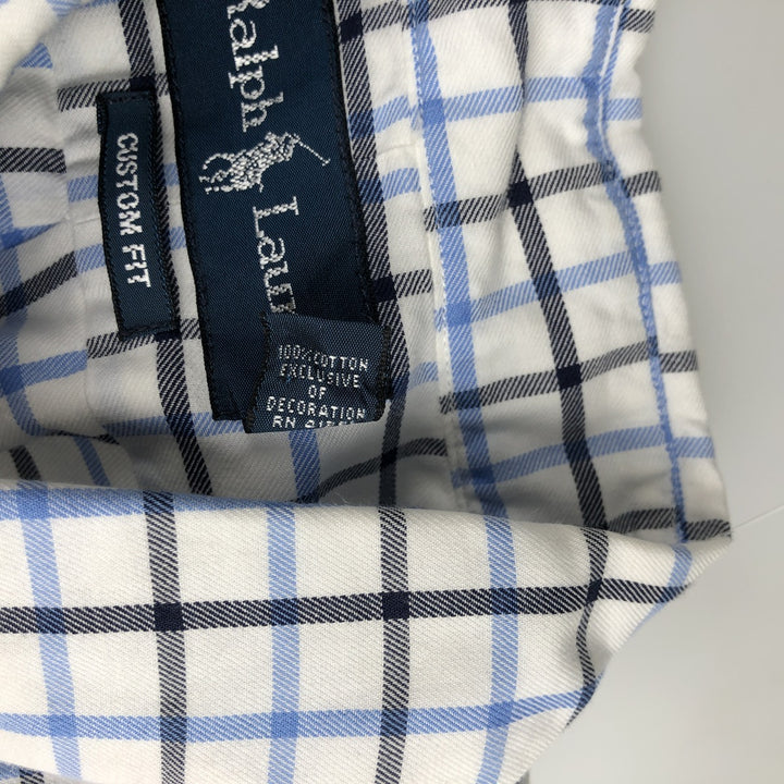 Ralph Lauren CUSTOM FIT long sleeve button down check shirt, men's size L cotton white type Vintage Second Hand