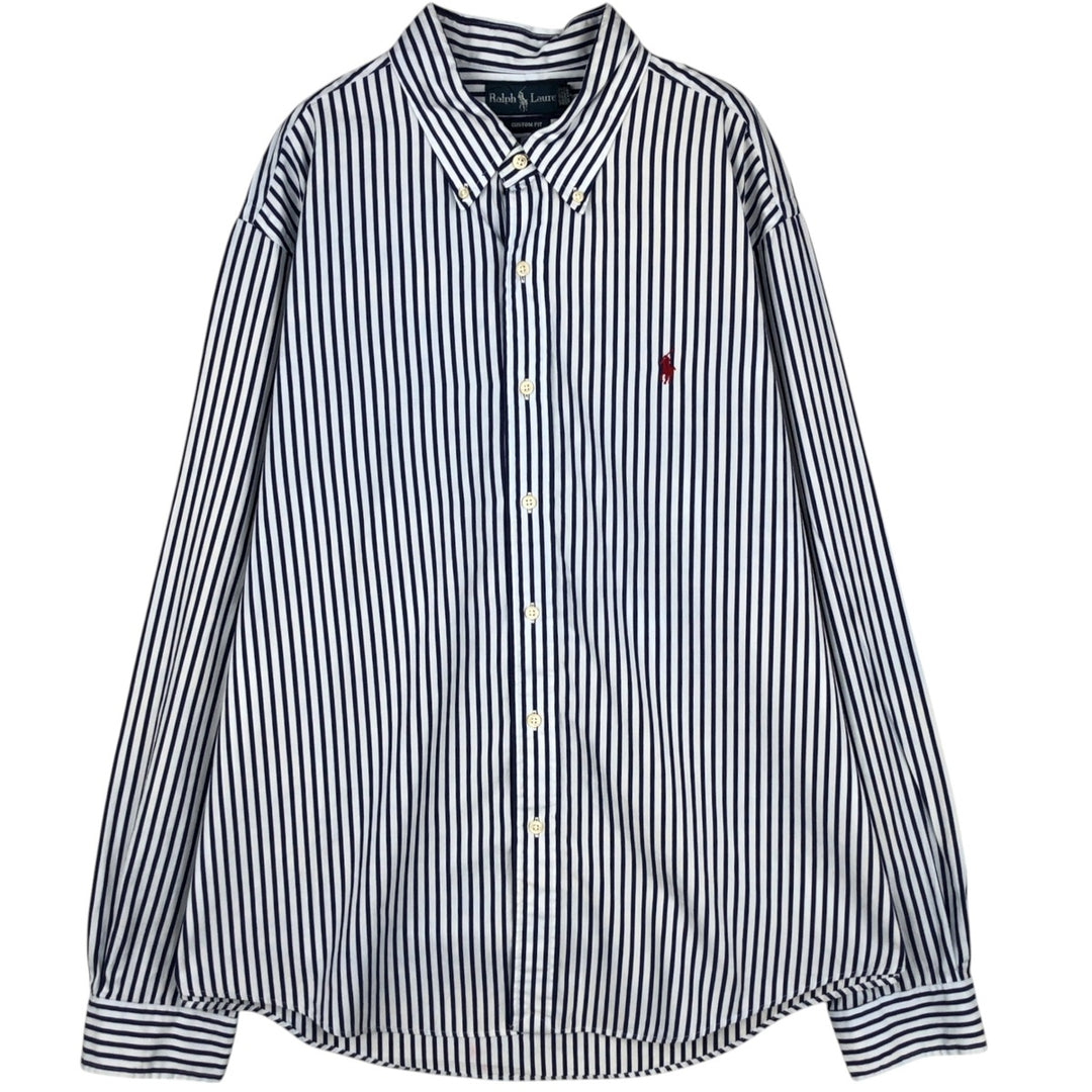 Ralph Lauren CUSTOM FIT long sleeve button down striped shirt men's XL size cotton white type Vintage Second Hand