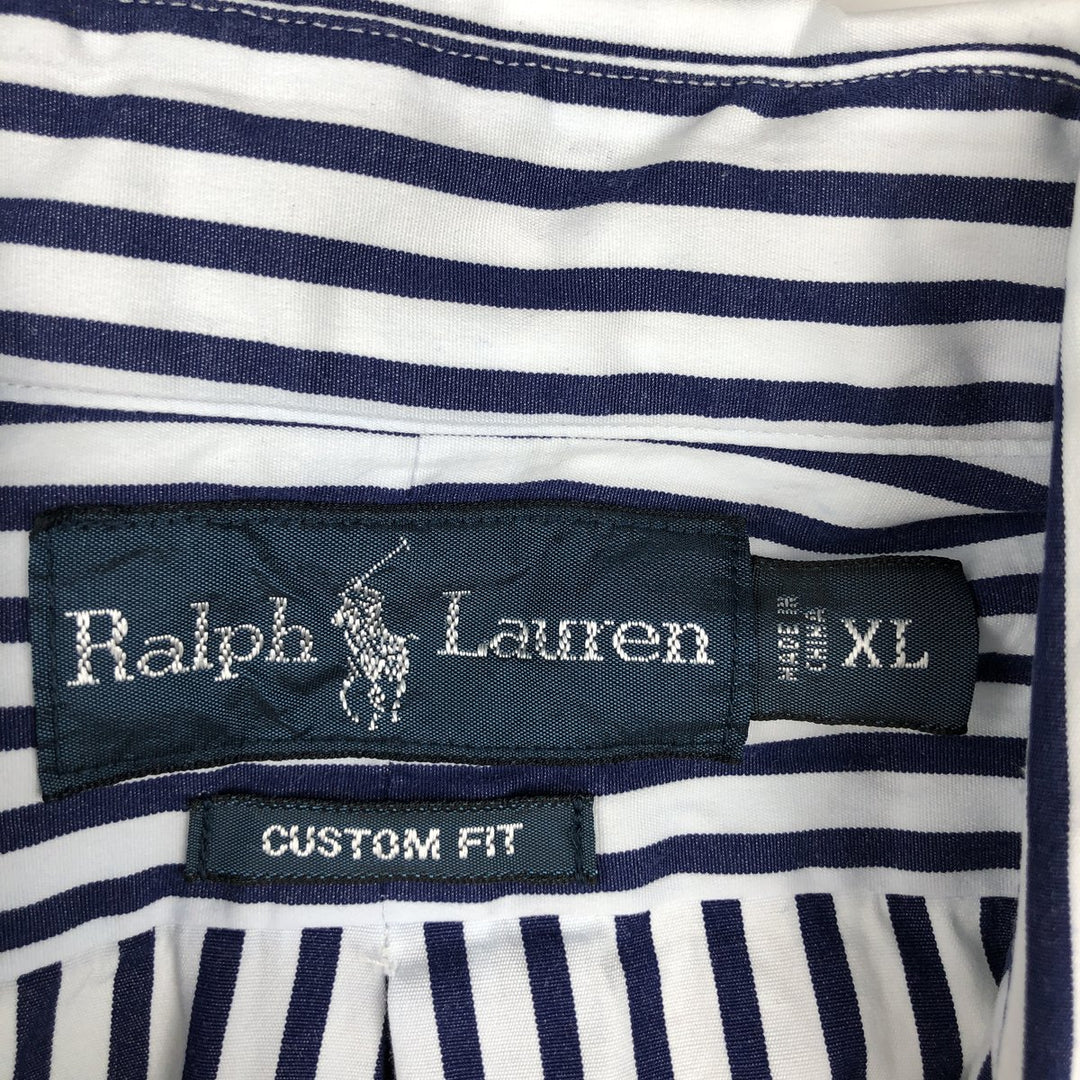 Ralph Lauren CUSTOM FIT long sleeve button down striped shirt men's XL size cotton white type Vintage Second Hand
