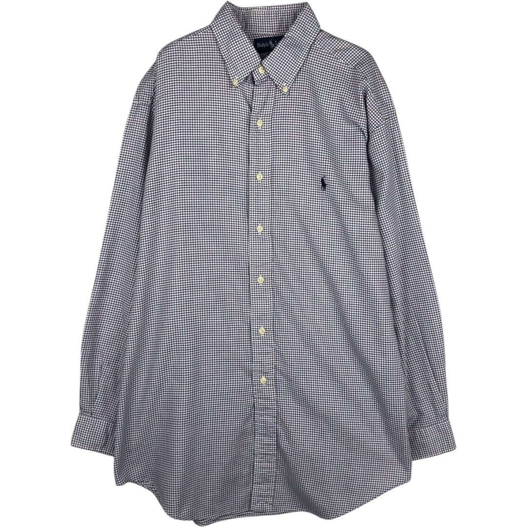 Ralph Lauren YARMOUTH Gingham Check Long Sleeve Button-Down Check Shirt Men's Size L cotton white type Vintage Second Hand