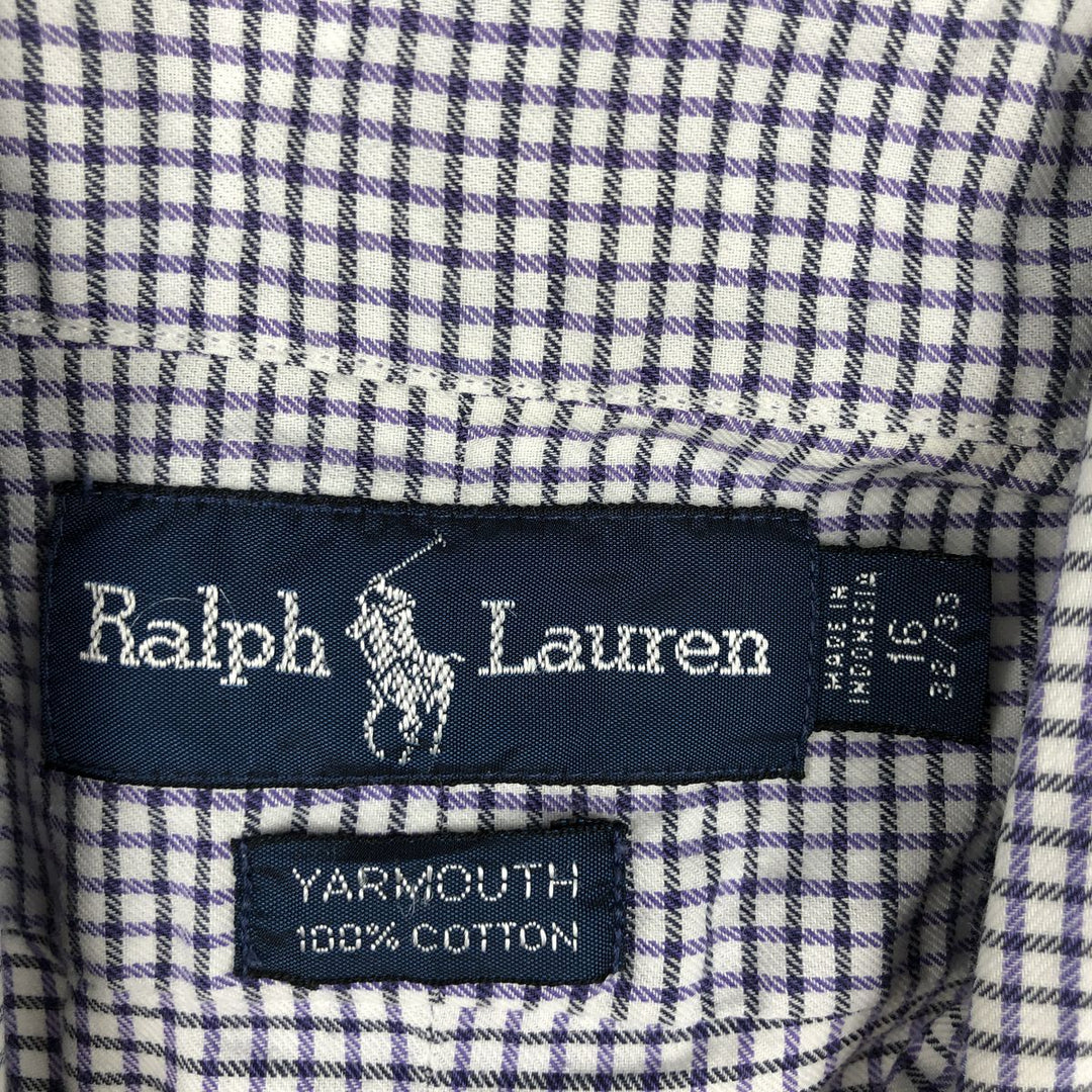 Ralph Lauren YARMOUTH Gingham Check Long Sleeve Button-Down Check Shirt Men's Size L cotton white type Vintage Second Hand