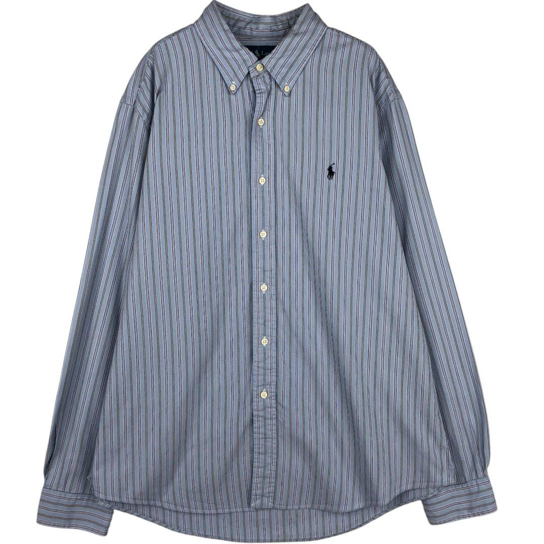 Ralph Lauren CUSTOM FIT long sleeve button down striped shirt men's XL size cotton Blue type light blue Vintage Second Hand