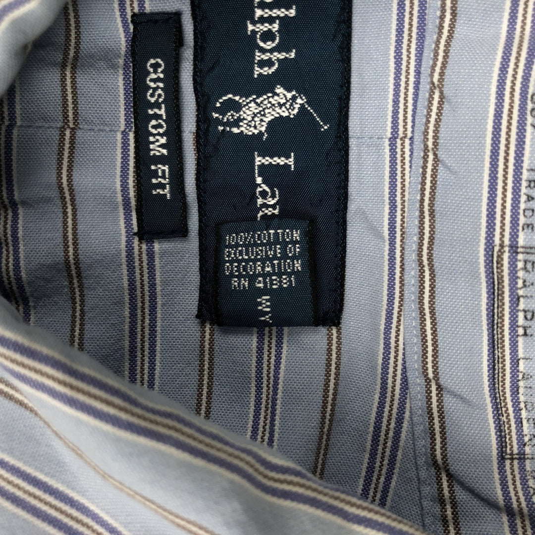 Ralph Lauren CUSTOM FIT long sleeve button down striped shirt men's XL size cotton Blue type light blue Vintage Second Hand