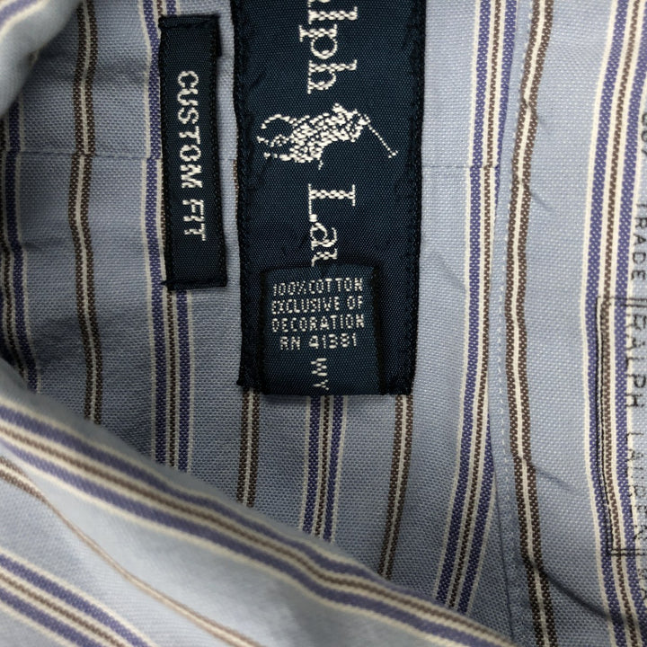 Ralph Lauren CUSTOM FIT long sleeve button down striped shirt men's XL size cotton Blue type light blue Vintage Second Hand