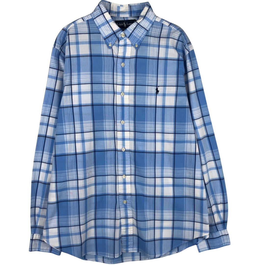 Ralph Lauren Classic Fit Long Sleeve Button Down Check Shirt, Men's Size L cotton Blue type light blue Vintage Second Hand