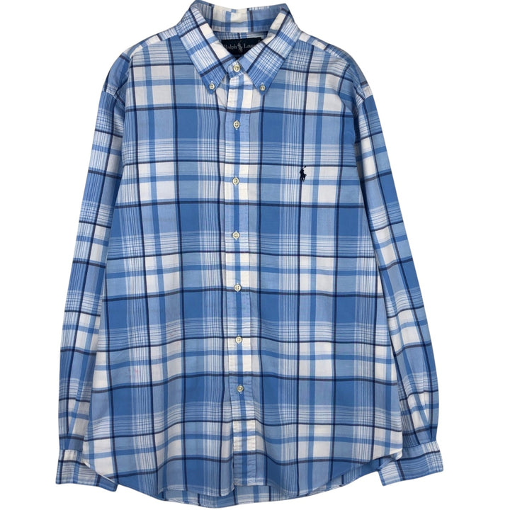 Ralph Lauren Classic Fit Long Sleeve Button Down Check Shirt, Men's Size L cotton Blue type light blue Vintage Second Hand