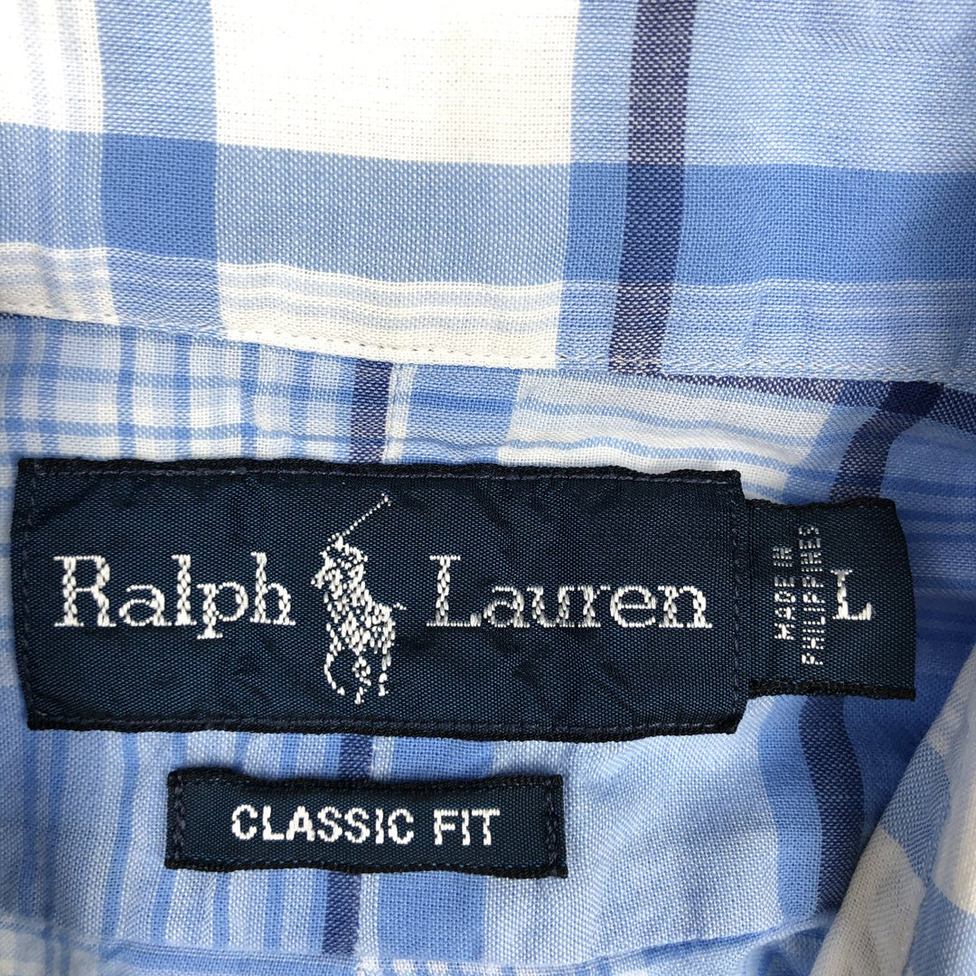 Ralph Lauren Classic Fit Long Sleeve Button Down Check Shirt, Men's Size L cotton Blue type light blue Vintage Second Hand