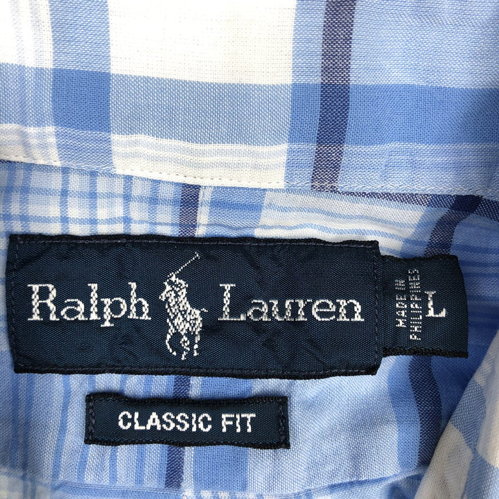 Ralph Lauren Classic Fit Long Sleeve Button Down Check Shirt, Men's Size L cotton Blue type light blue Vintage Second Hand