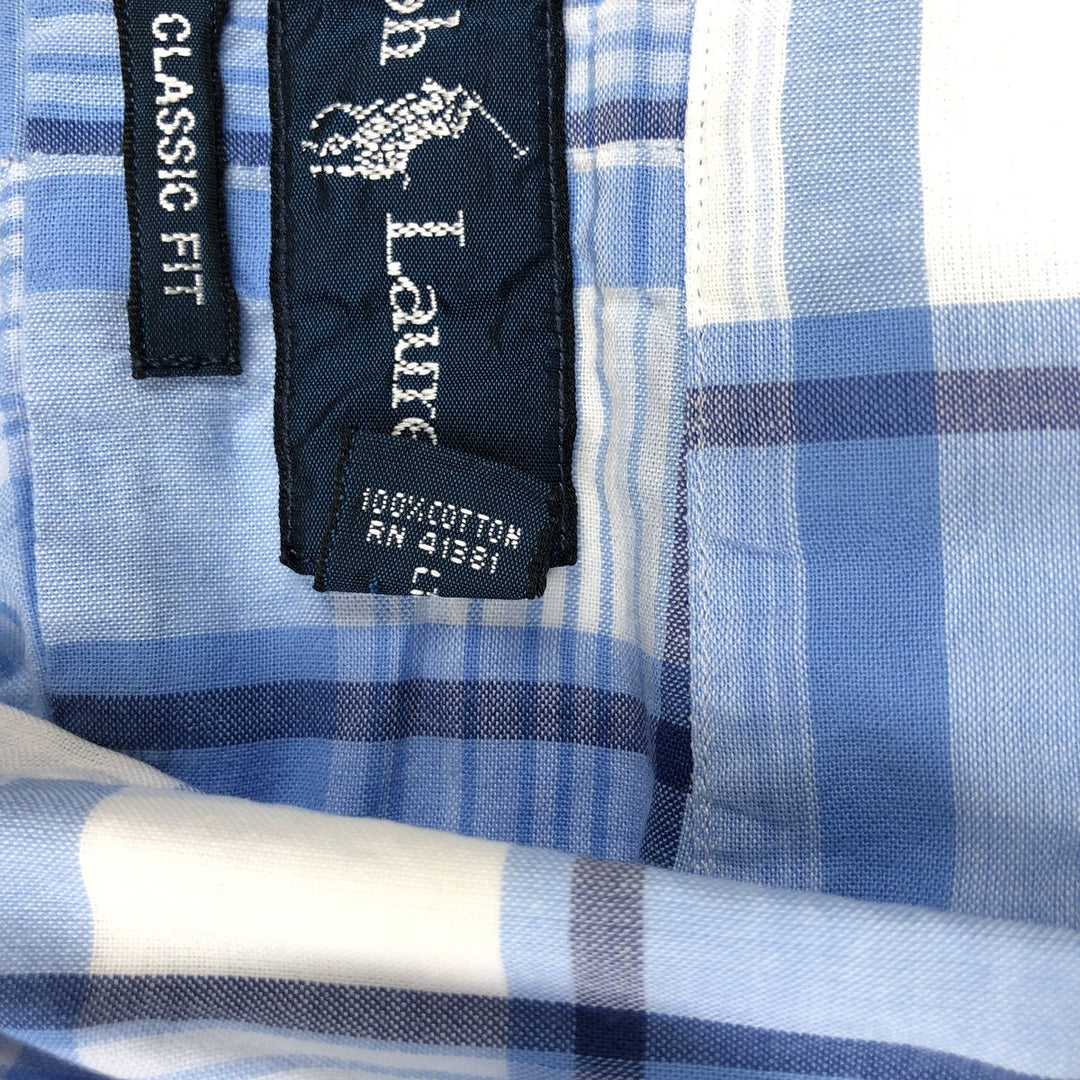 Ralph Lauren Classic Fit Long Sleeve Button Down Check Shirt, Men's Size L cotton Blue type light blue Vintage Second Hand