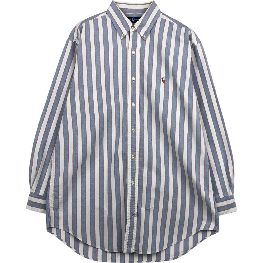 Ralph Lauren YARMOUTH Long Sleeve Button-Down Striped Shirt, Men's Size L cotton pale white type Vintage Second Hand