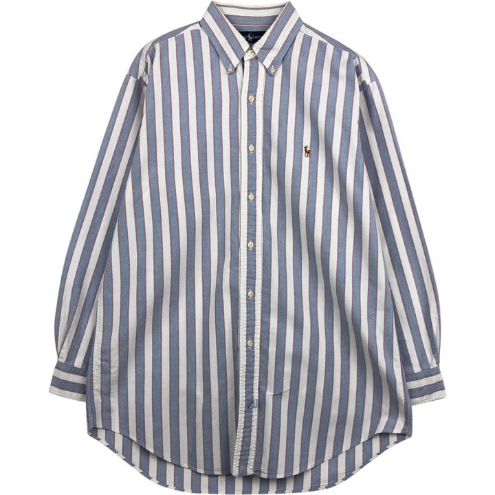 Ralph Lauren YARMOUTH Long Sleeve Button-Down Striped Shirt, Men's Size L cotton pale white type Vintage Second Hand