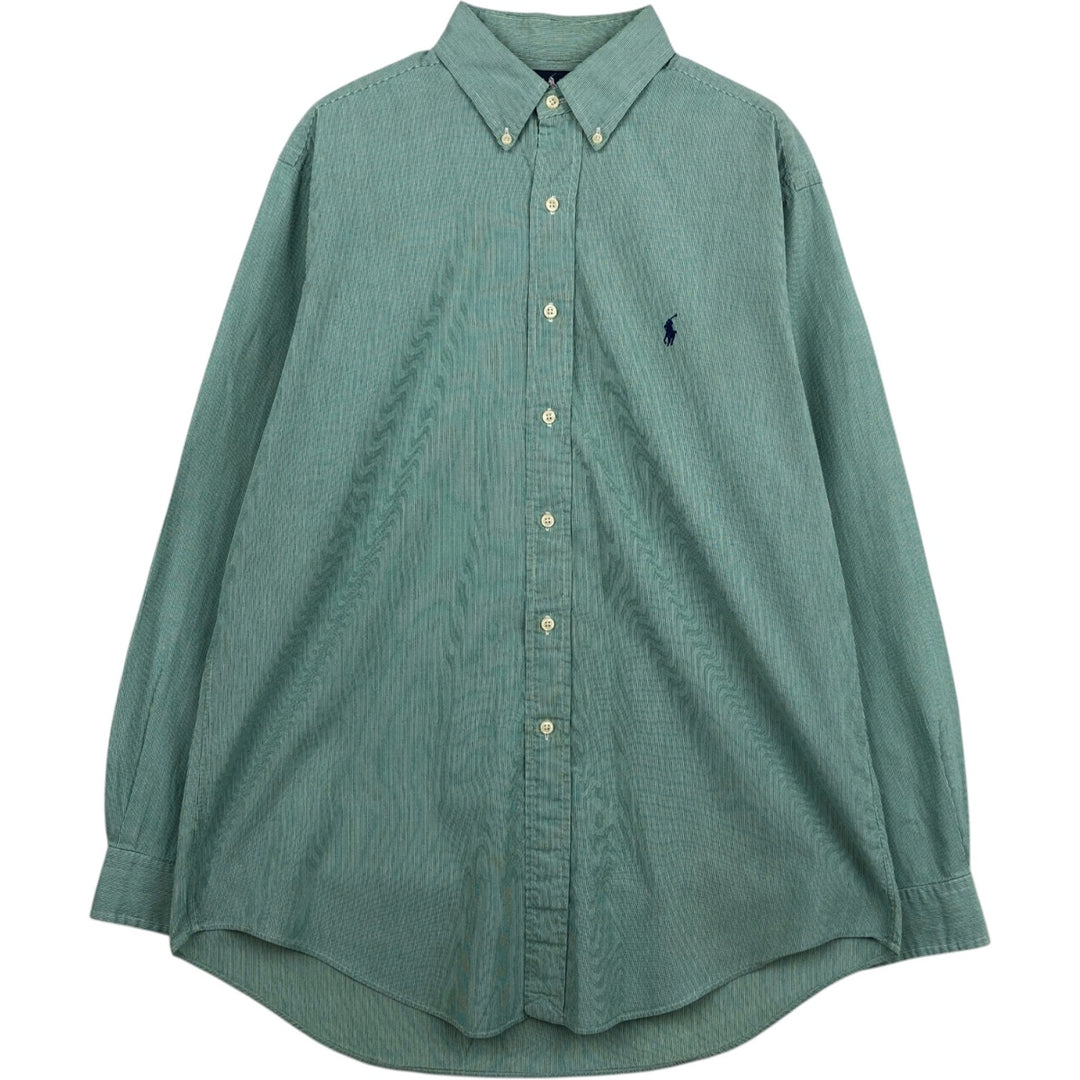 Ralph Lauren YARMOUTH Long Sleeve Button-Down Striped Shirt, Men's Size L cotton green type Vintage Second Hand