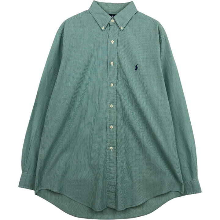 Ralph Lauren YARMOUTH Long Sleeve Button-Down Striped Shirt, Men's Size L cotton green type Vintage Second Hand