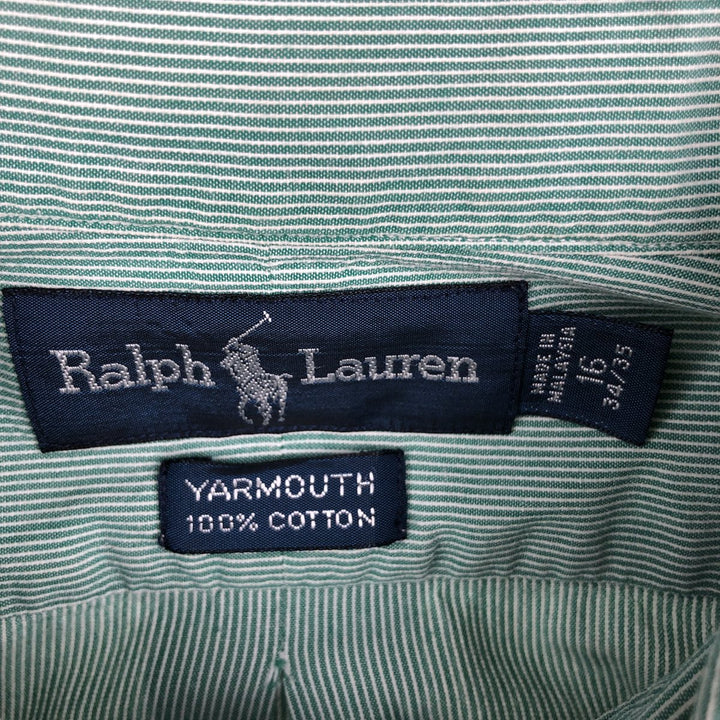 Ralph Lauren YARMOUTH Long Sleeve Button-Down Striped Shirt, Men's Size L cotton green type Vintage Second Hand