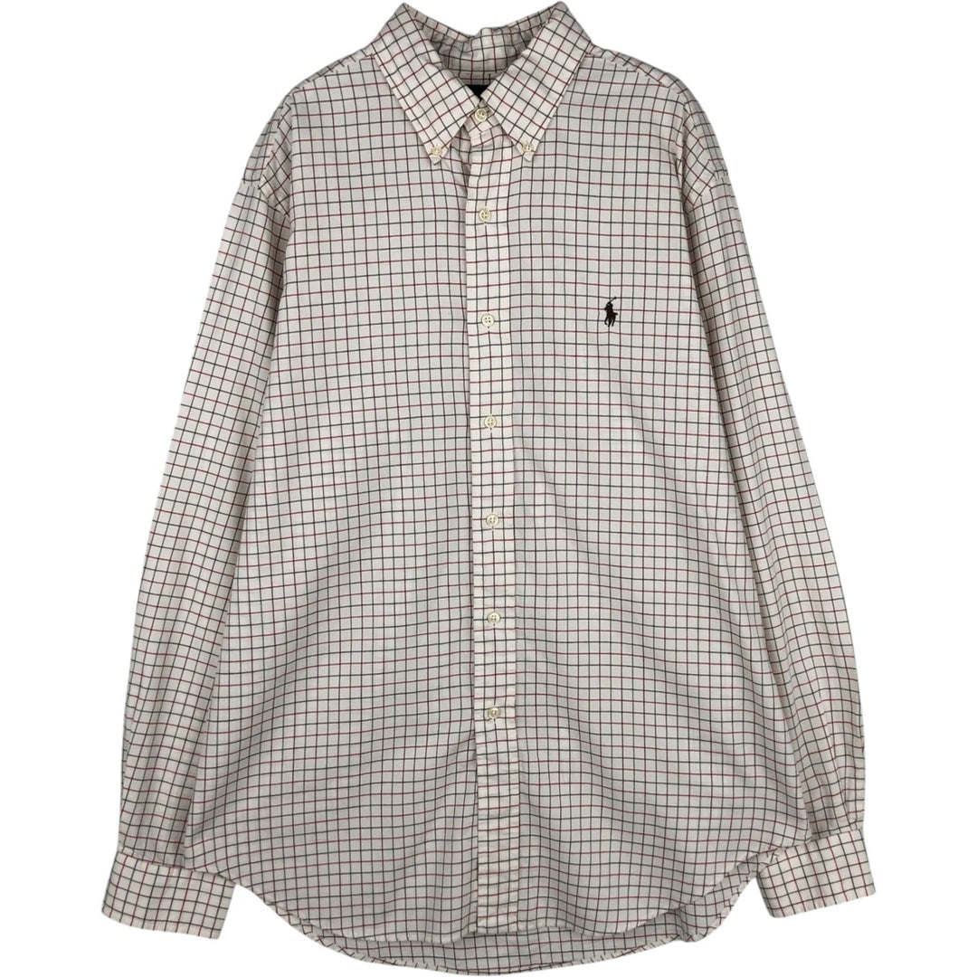 Ralph Lauren Classic Fit Long Sleeve Button Down Check Shirt, Men's Size L cotton pale white type Vintage Second Hand