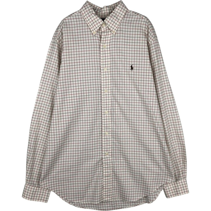 Ralph Lauren Classic Fit Long Sleeve Button Down Check Shirt, Men's Size L cotton pale white type Vintage Second Hand