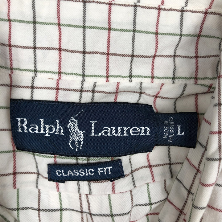 Ralph Lauren Classic Fit Long Sleeve Button Down Check Shirt, Men's Size L cotton pale white type Vintage Second Hand