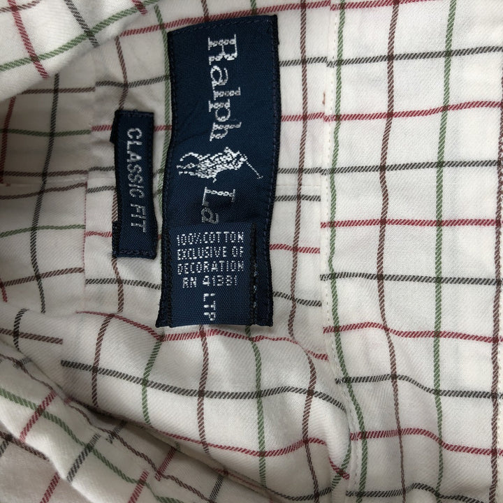 Ralph Lauren Classic Fit Long Sleeve Button Down Check Shirt, Men's Size L cotton pale white type Vintage Second Hand