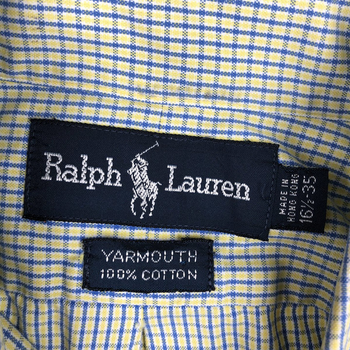 Ralph Lauren YARMOUTH Long Sleeve Button Down Check Shirt Men's XL cotton lemon yellow Vintage Second Hand