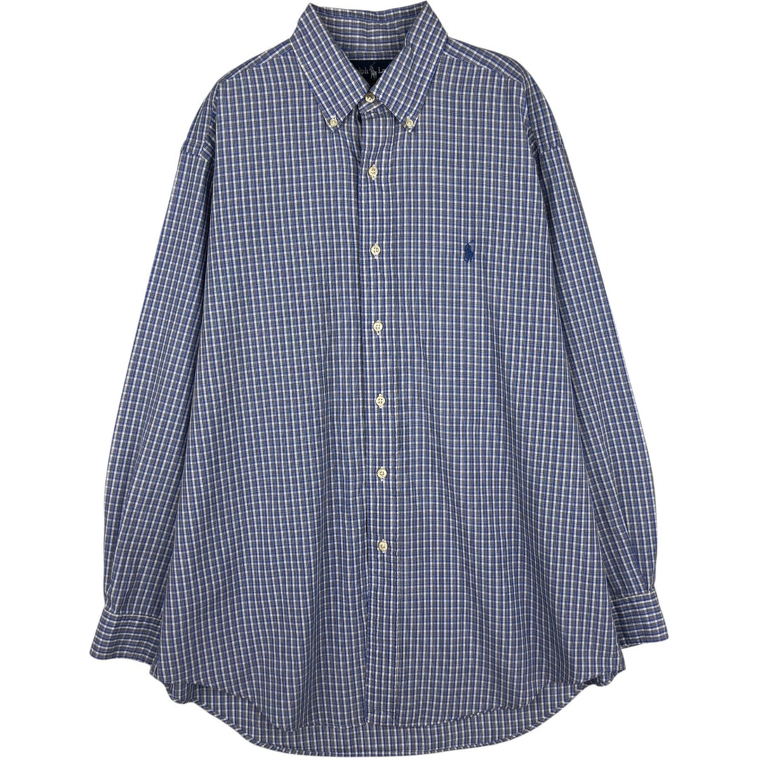 Ralph Lauren YARMOUTH Long Sleeve Button-Down Check Shirt, Men's Size L cotton Blue type light blue Vintage Second Hand