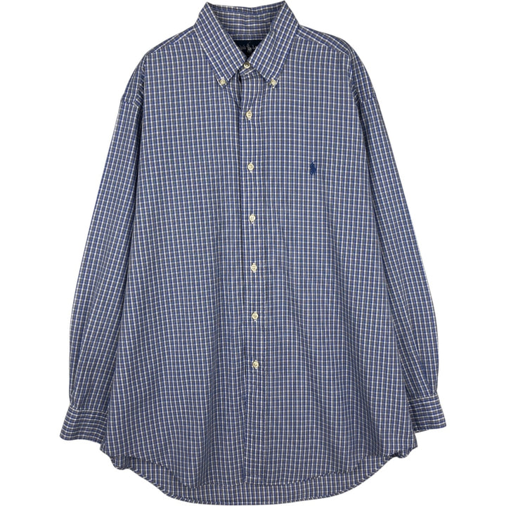 Ralph Lauren YARMOUTH Long Sleeve Button-Down Check Shirt, Men's Size L cotton Blue type light blue Vintage Second Hand
