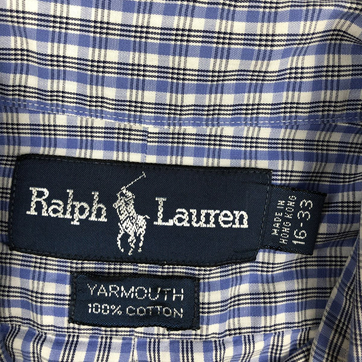 Ralph Lauren YARMOUTH Long Sleeve Button-Down Check Shirt, Men's Size L cotton Blue type light blue Vintage Second Hand