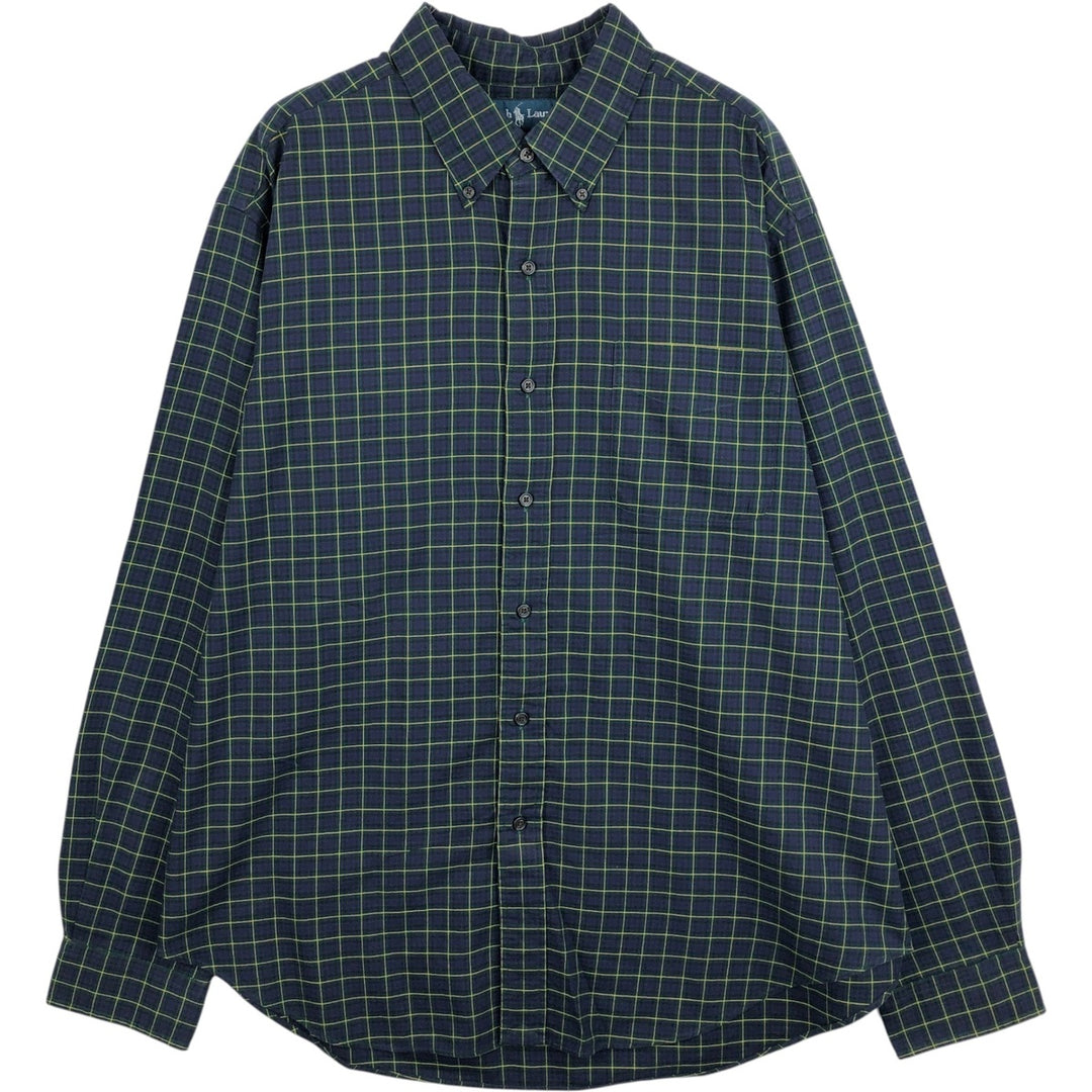 Ralph Lauren Classic Fit Long Sleeve Button Down Check Shirt Men's XL cotton Purple type blue-purple Vintage Second Hand