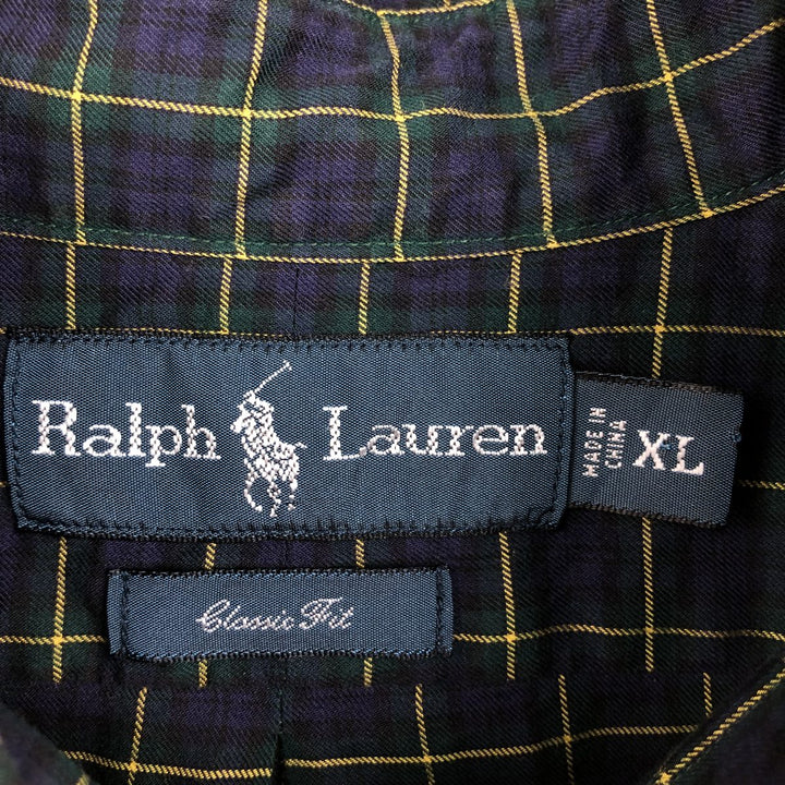 Ralph Lauren Classic Fit Long Sleeve Button Down Check Shirt Men's XL cotton Purple type blue-purple Vintage Second Hand