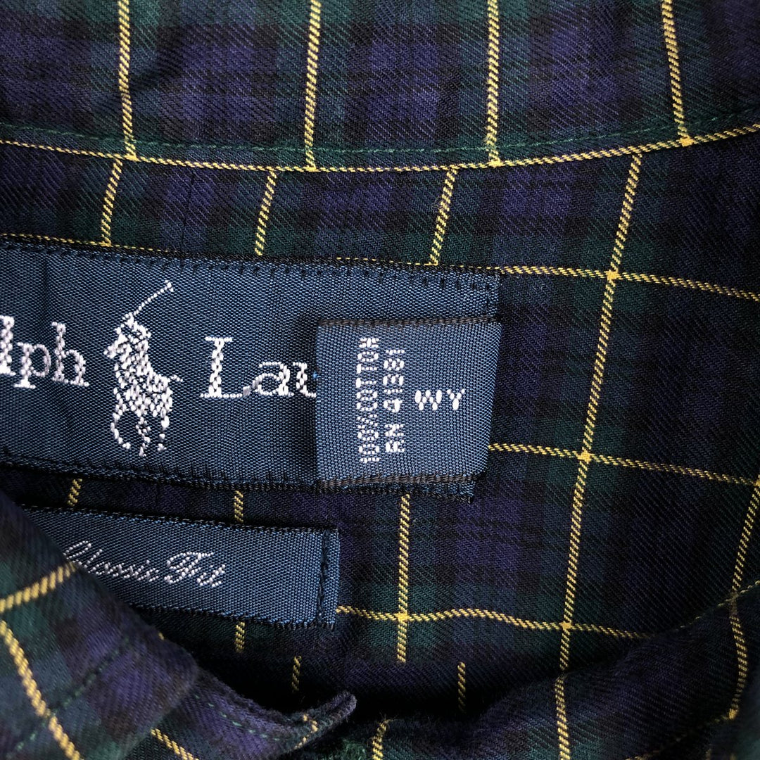 Ralph Lauren Classic Fit Long Sleeve Button Down Check Shirt Men's XL cotton Purple type blue-purple Vintage Second Hand