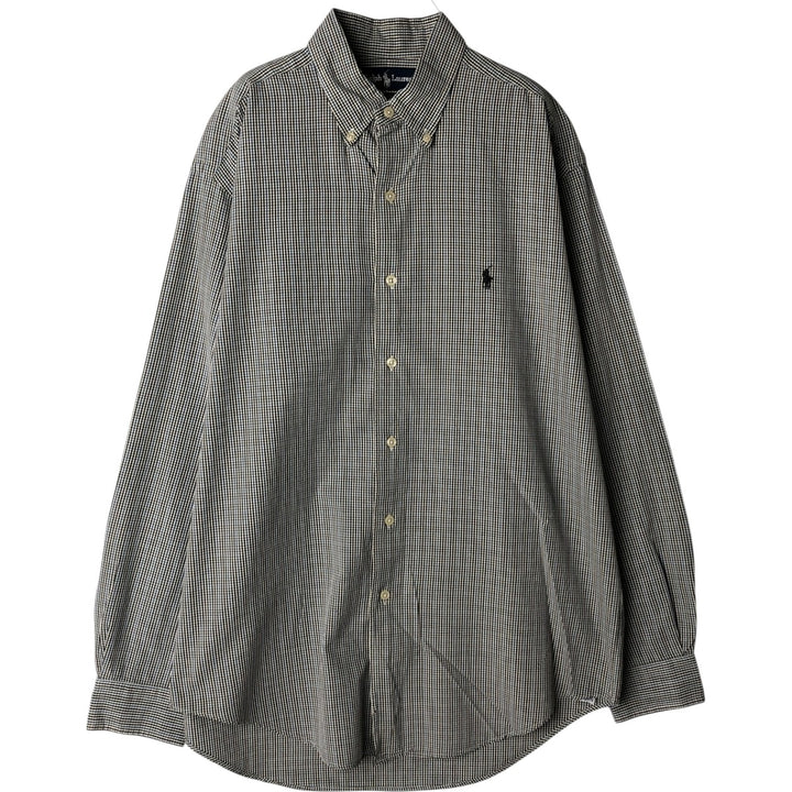 Ralph Lauren MARLOWE long sleeve button down check shirt, men's size M cotton white type Vintage Second Hand
