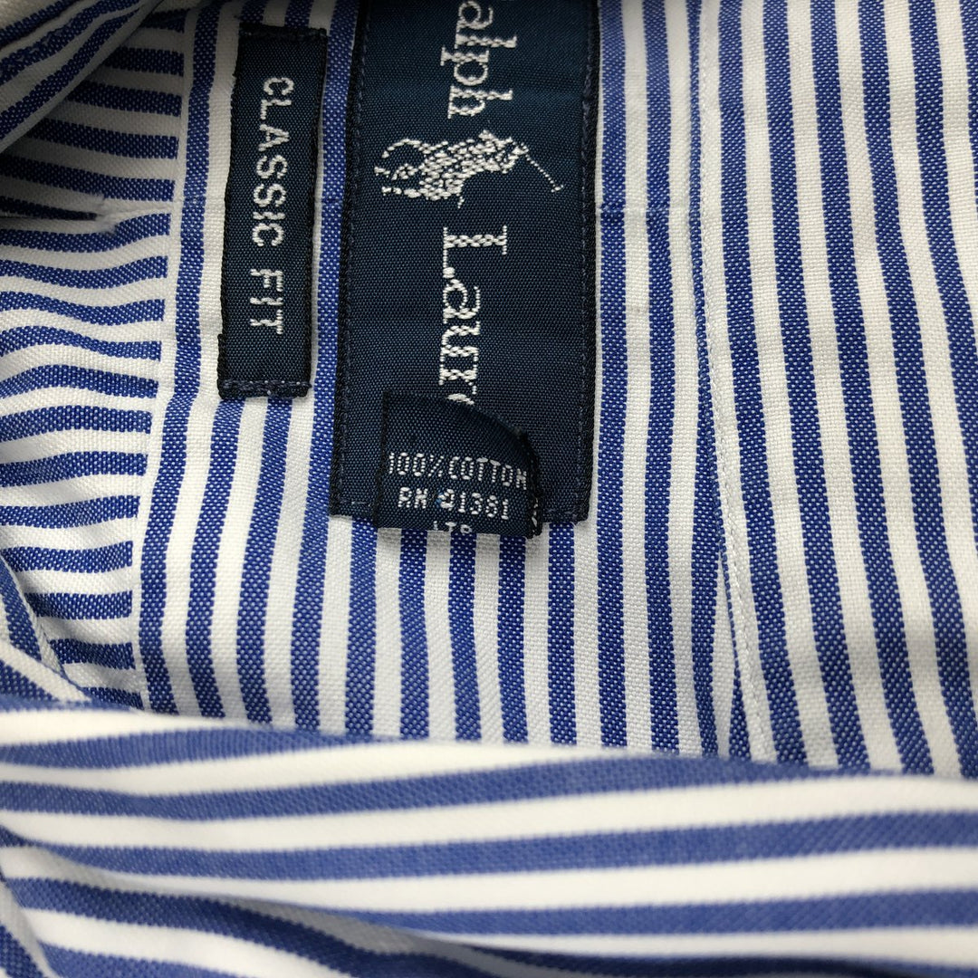 Ralph Lauren Classic Fit Long Sleeve Button Down Striped Shirt, Men's Size L cotton blue type Vintage Second Hand