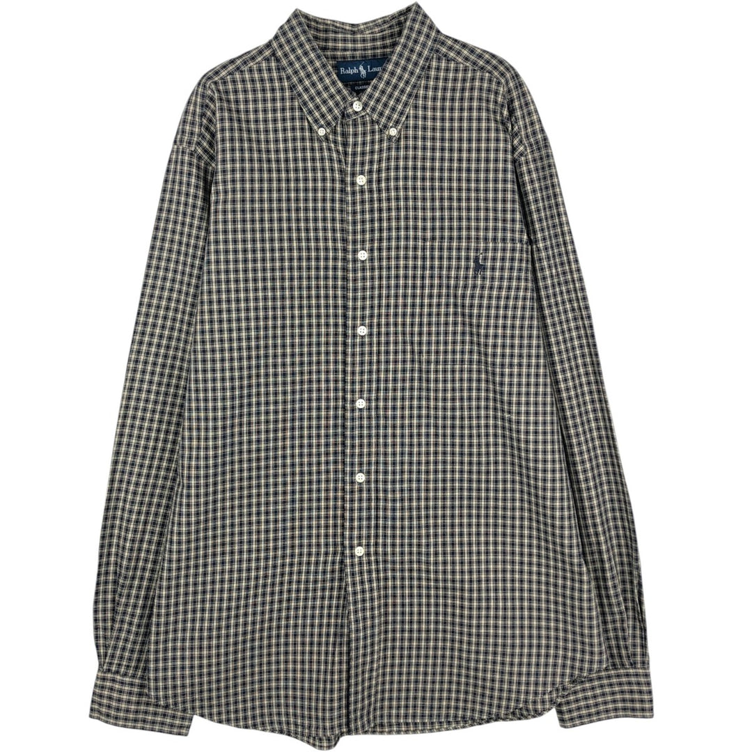Ralph Lauren Classic Fit Long Sleeve Button Down Check Shirt Men's XL cotton navy blue type Vintage Second Hand