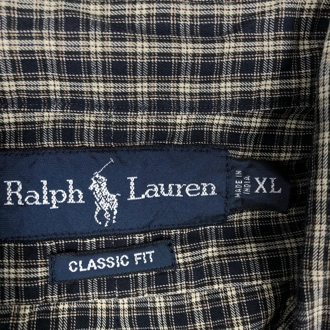 Ralph Lauren Classic Fit Long Sleeve Button Down Check Shirt Men's XL cotton navy blue type Vintage Second Hand
