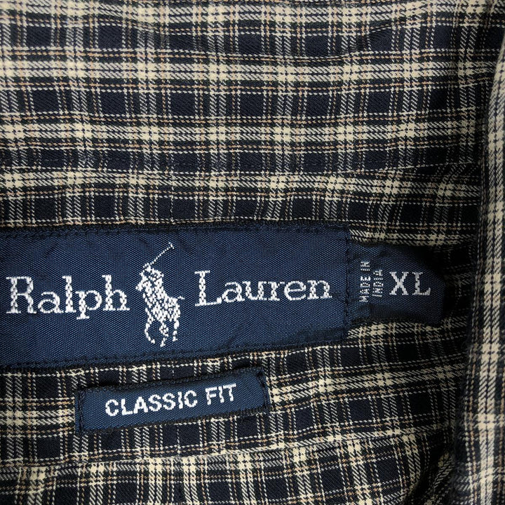 Ralph Lauren Classic Fit Long Sleeve Button Down Check Shirt Men's XL cotton navy blue type Vintage Second Hand