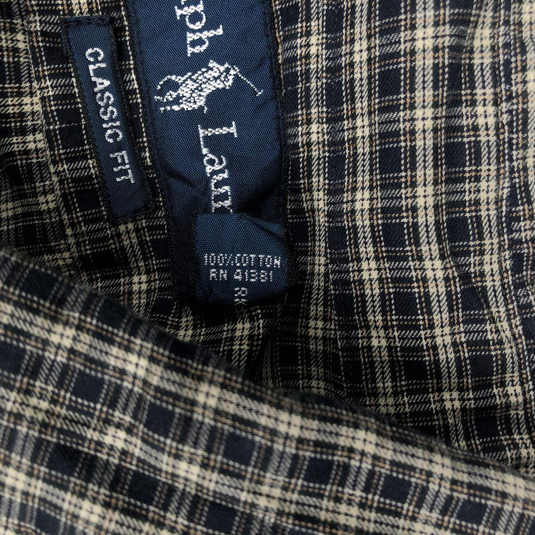 Ralph Lauren Classic Fit Long Sleeve Button Down Check Shirt Men's XL cotton navy blue type Vintage Second Hand