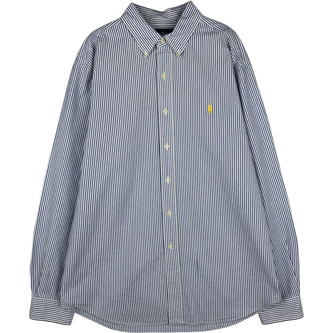 Ralph Lauren CLASSIC FIT Seersucker Long-Sleeve Button-Down Striped Shirt, Men's Size XL (approx.) cotton white type Vintage Second Hand