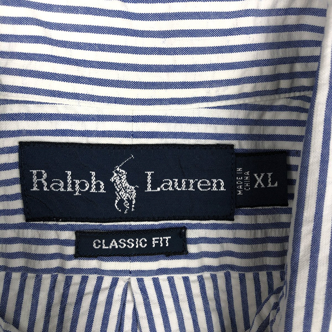 Ralph Lauren CLASSIC FIT Seersucker Long-Sleeve Button-Down Striped Shirt, Men's Size XL (approx.) cotton white type Vintage Second Hand