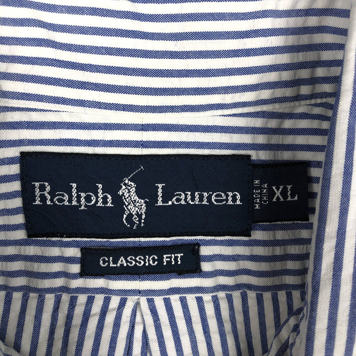 Ralph Lauren CLASSIC FIT Seersucker Long-Sleeve Button-Down Striped Shirt, Men's Size XL (approx.) cotton white type Vintage Second Hand